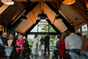 Ceremony at the barn wedding venue